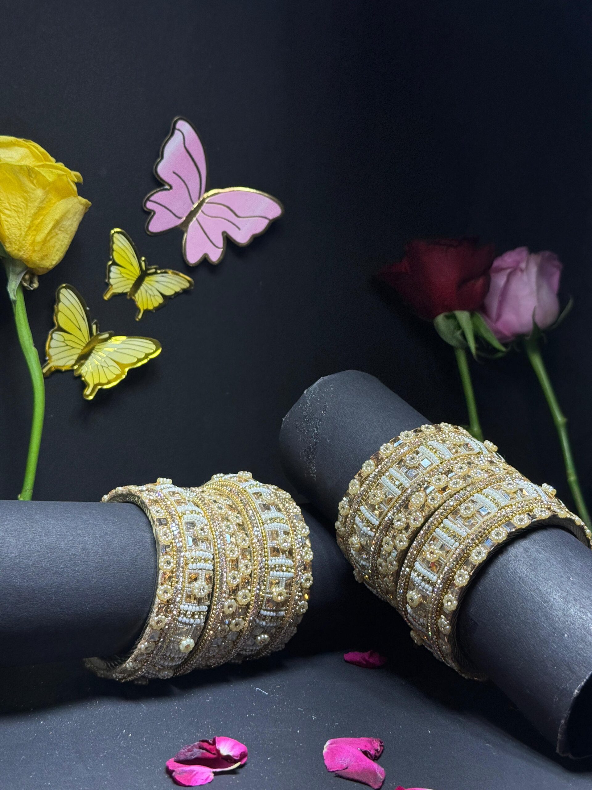 Premium Diamond-Look Bridal Bangles Set - Image 5