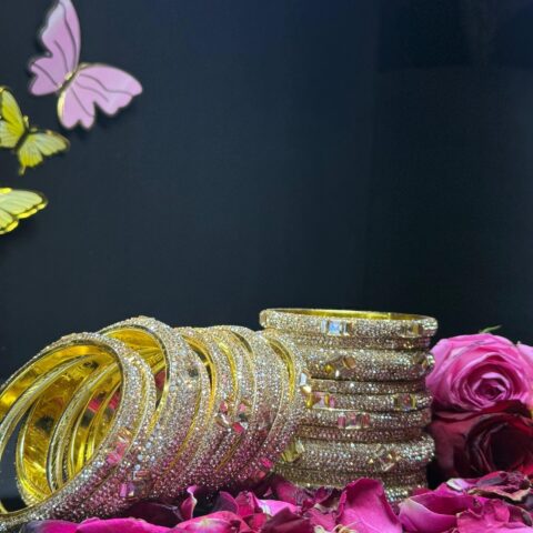 Premium Diamond-Look Bridal Bangles Set