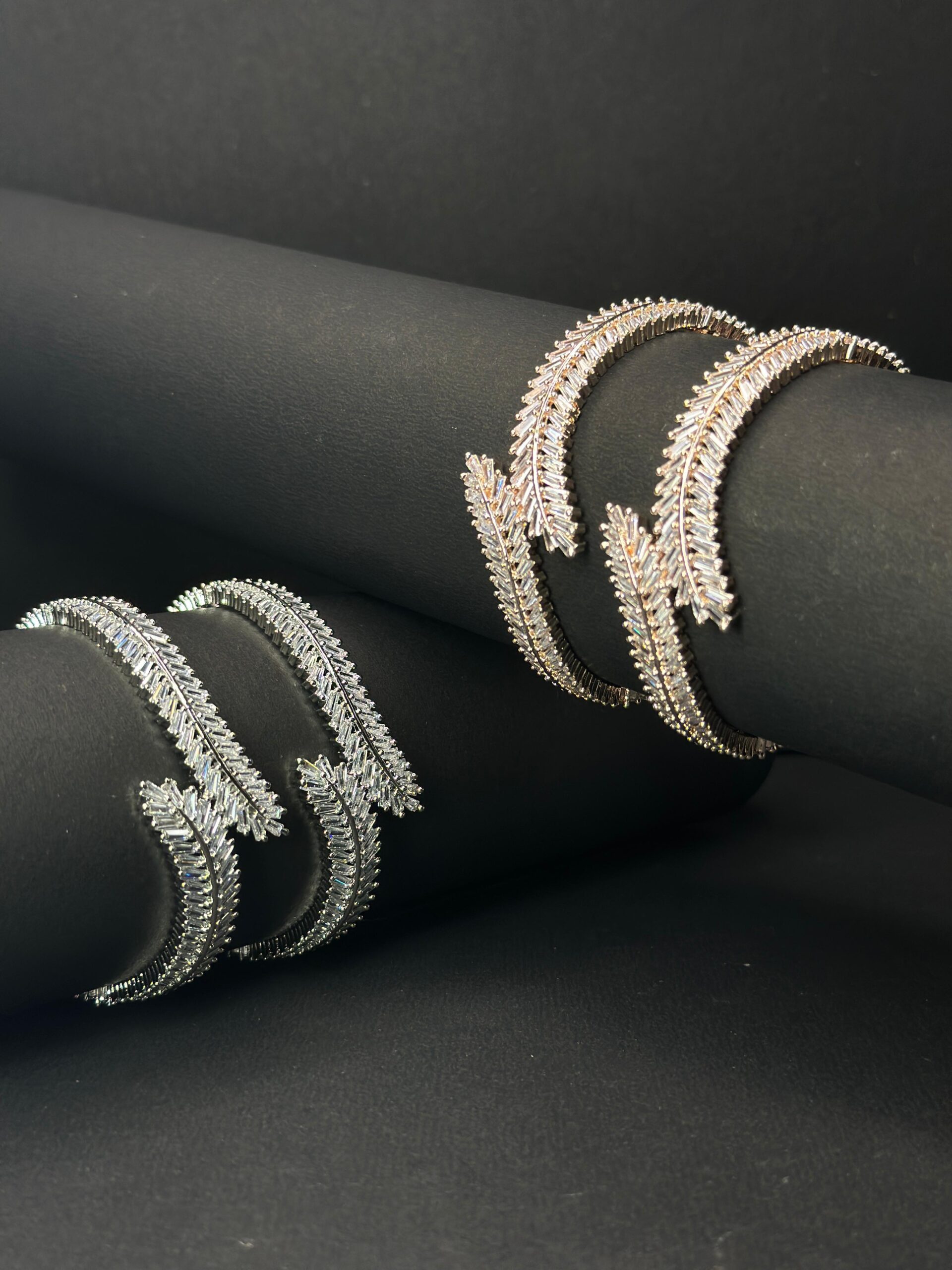 Luxé Leaf Wrap Statement Bracelet – Baguette-Cut Crystal Bypass Bangle in Rose Gold & Silver Tones - Image 3