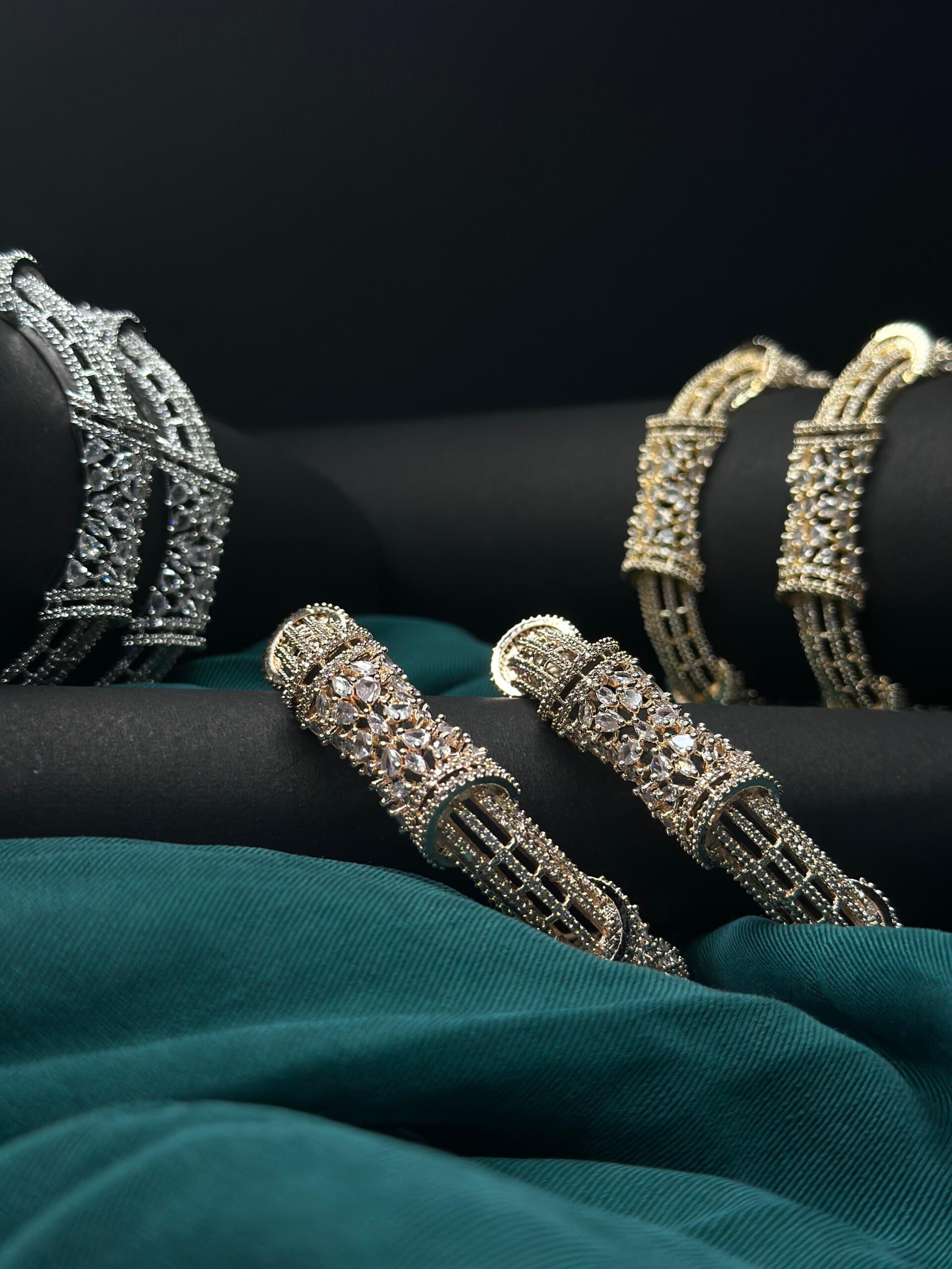 Royal Lattice Handcrafted Designer Bangles - Intricate Cubic Zirconia Embellished Statement Kada Set (Available in Gold, Silver, and Rose Gold Finishes) - Image 2