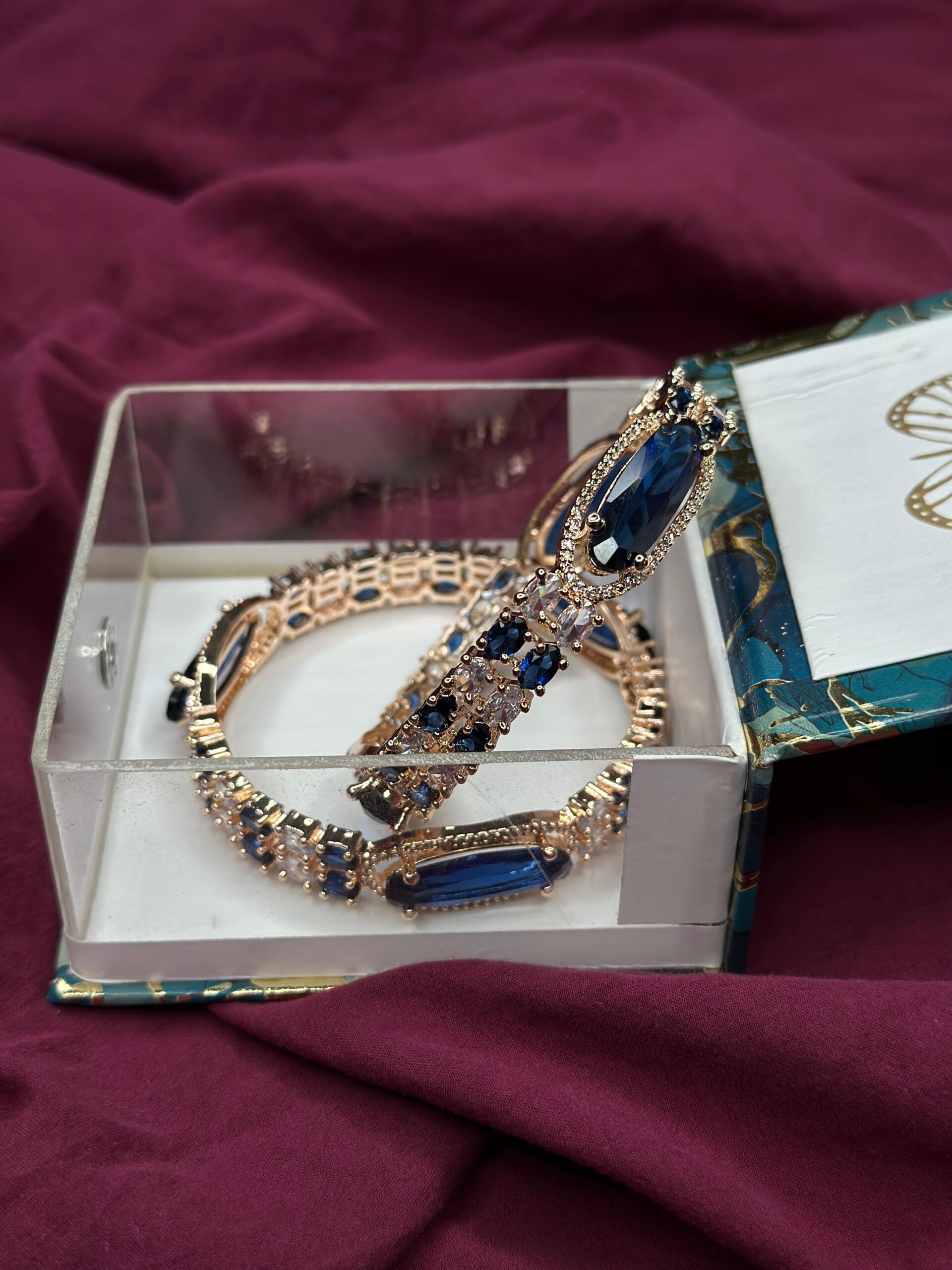 Royal Emerald & Diamond Zirconia Gold-Plated Bangle Set (Pair) – Vintage Marquise Cut Bridal Kada - Image 2