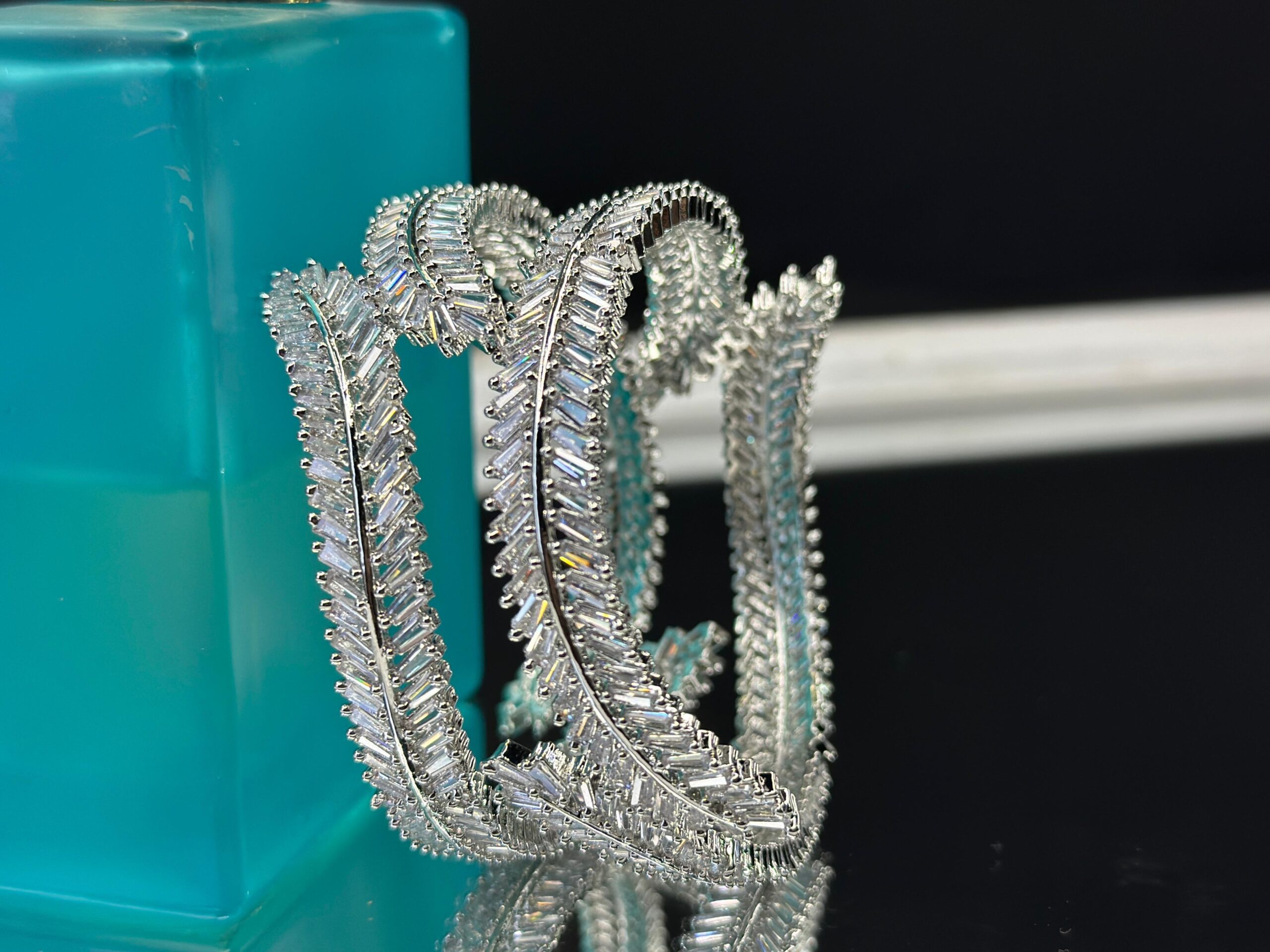 Luxé Leaf Wrap Statement Bracelet – Baguette-Cut Crystal Bypass Bangle in Rose Gold & Silver Tones - Image 6