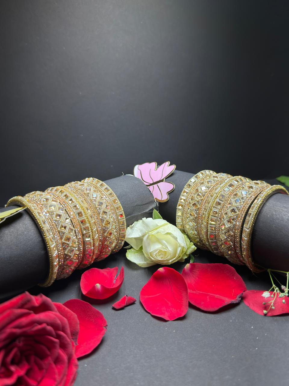 Exquisite Gold-Toned Kundan Studded Bangle Set Traditional Chooda with Diamond-Cut Stone Embellishments - Image 2