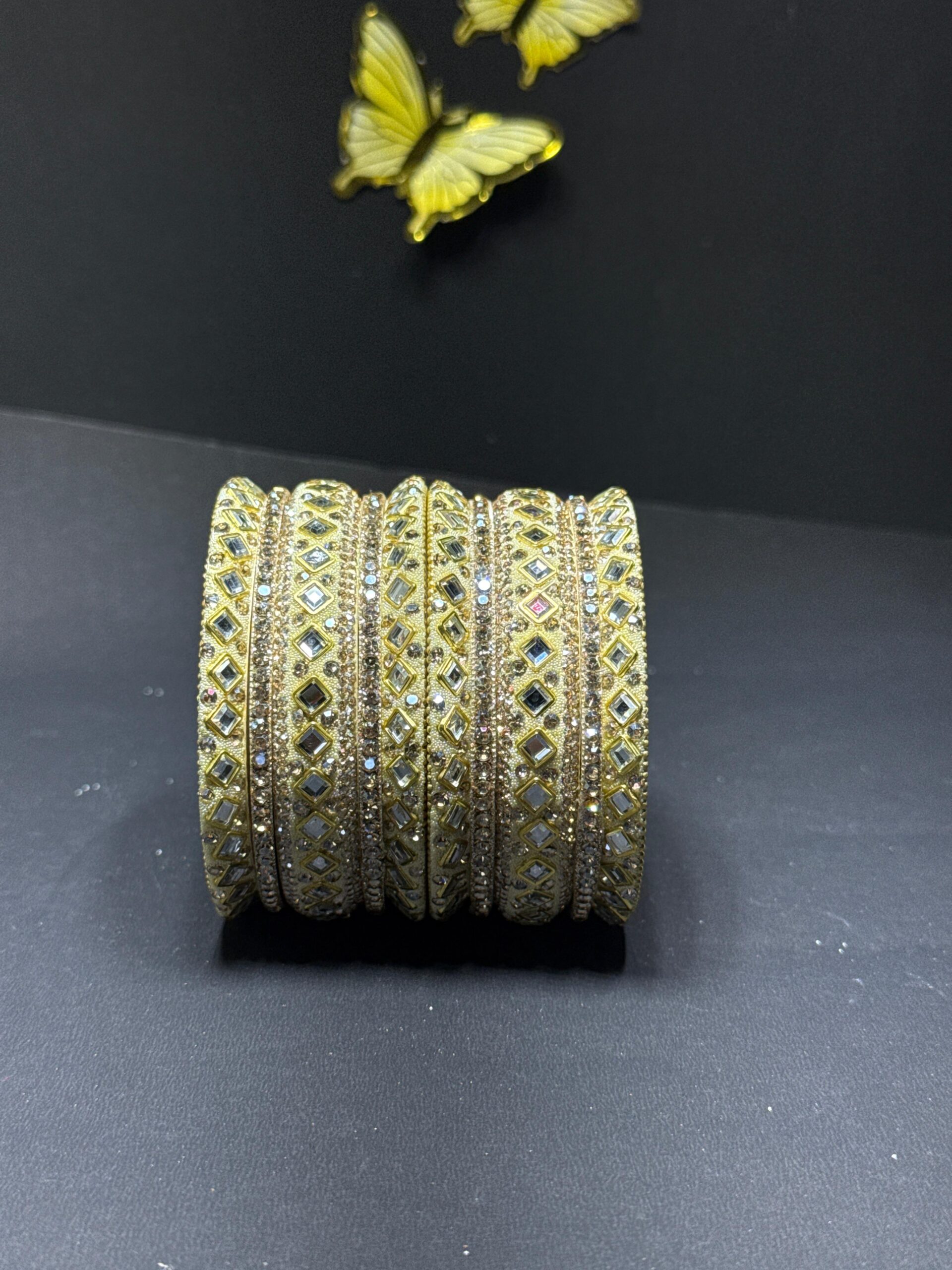 Exquisite Gold-Toned Mirror Work Bangle Set Traditional Indian Chuda with Crystal Accents for Bridal & Festive Wear - Image 2