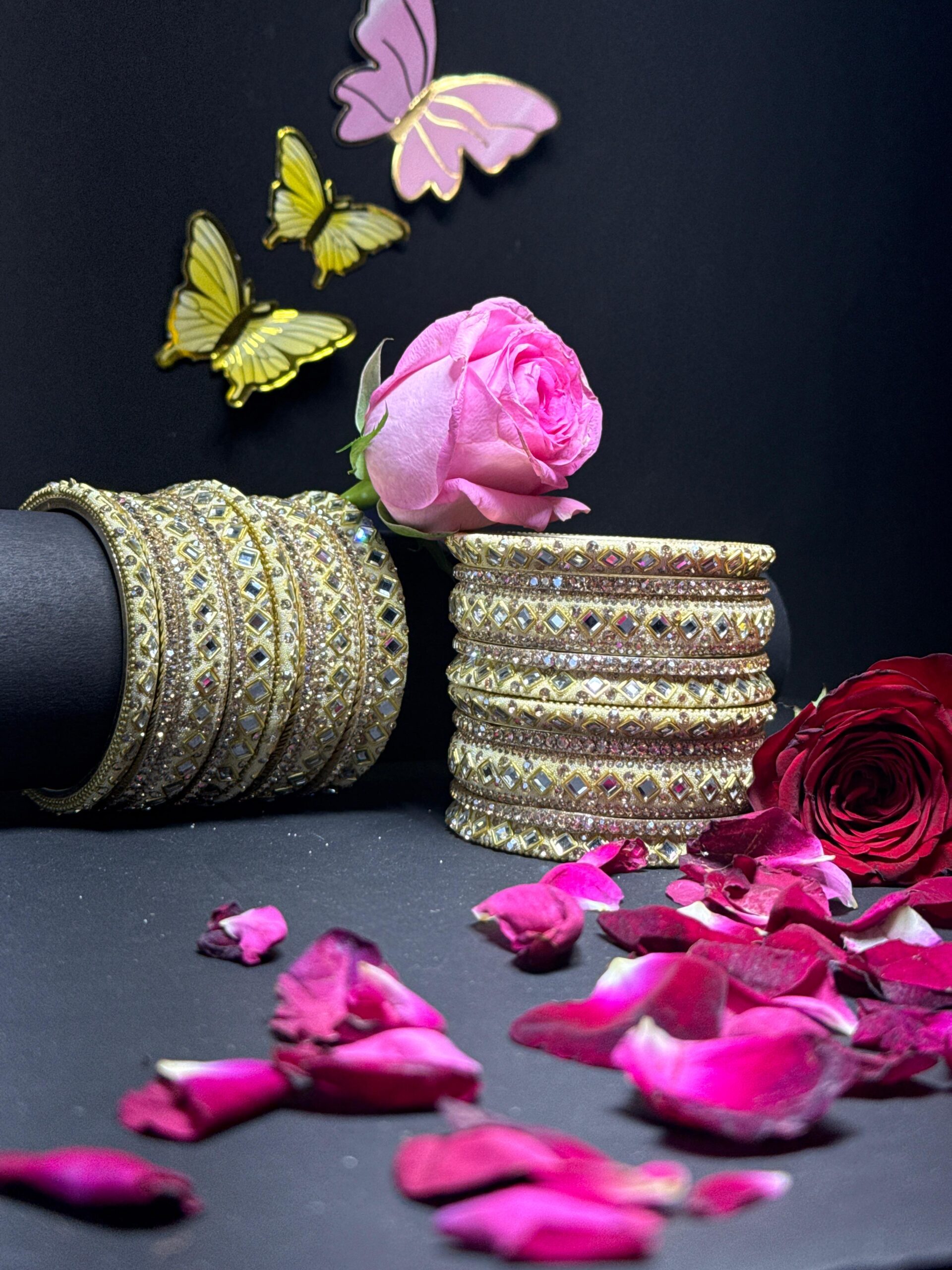 Exquisite Gold-Toned Mirror Work Bangle Set Traditional Indian Chuda with Crystal Accents for Bridal & Festive Wear - Image 6