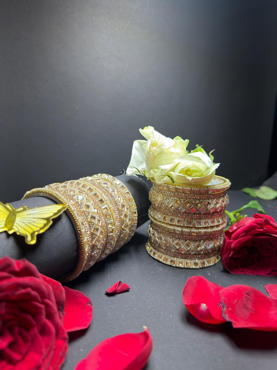 Exquisite Gold-Toned Kundan Studded Bangle Set Traditional Chooda with Diamond-Cut Stone Embellishments - Image 5
