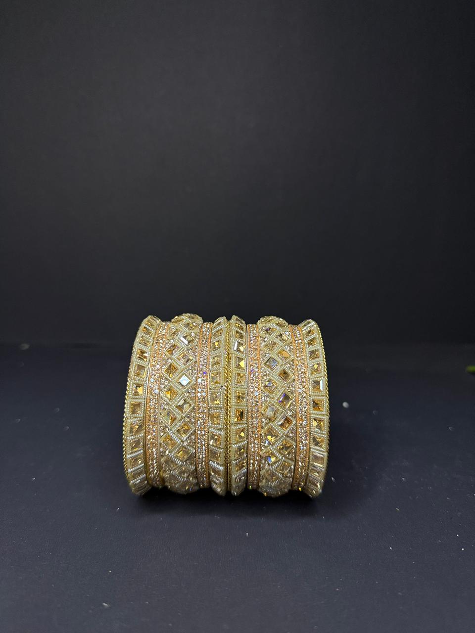 Exquisite Gold-Toned Kundan Studded Bangle Set Traditional Chooda with Diamond-Cut Stone Embellishments - Image 3