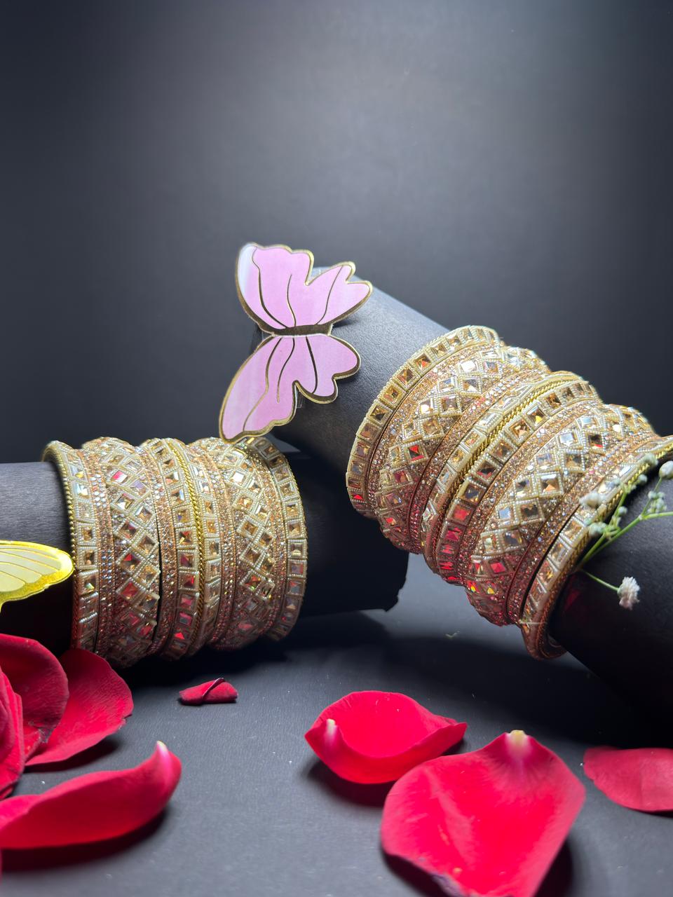 Exquisite Gold-Toned Kundan Studded Bangle Set Traditional Chooda with Diamond-Cut Stone Embellishments - Image 6